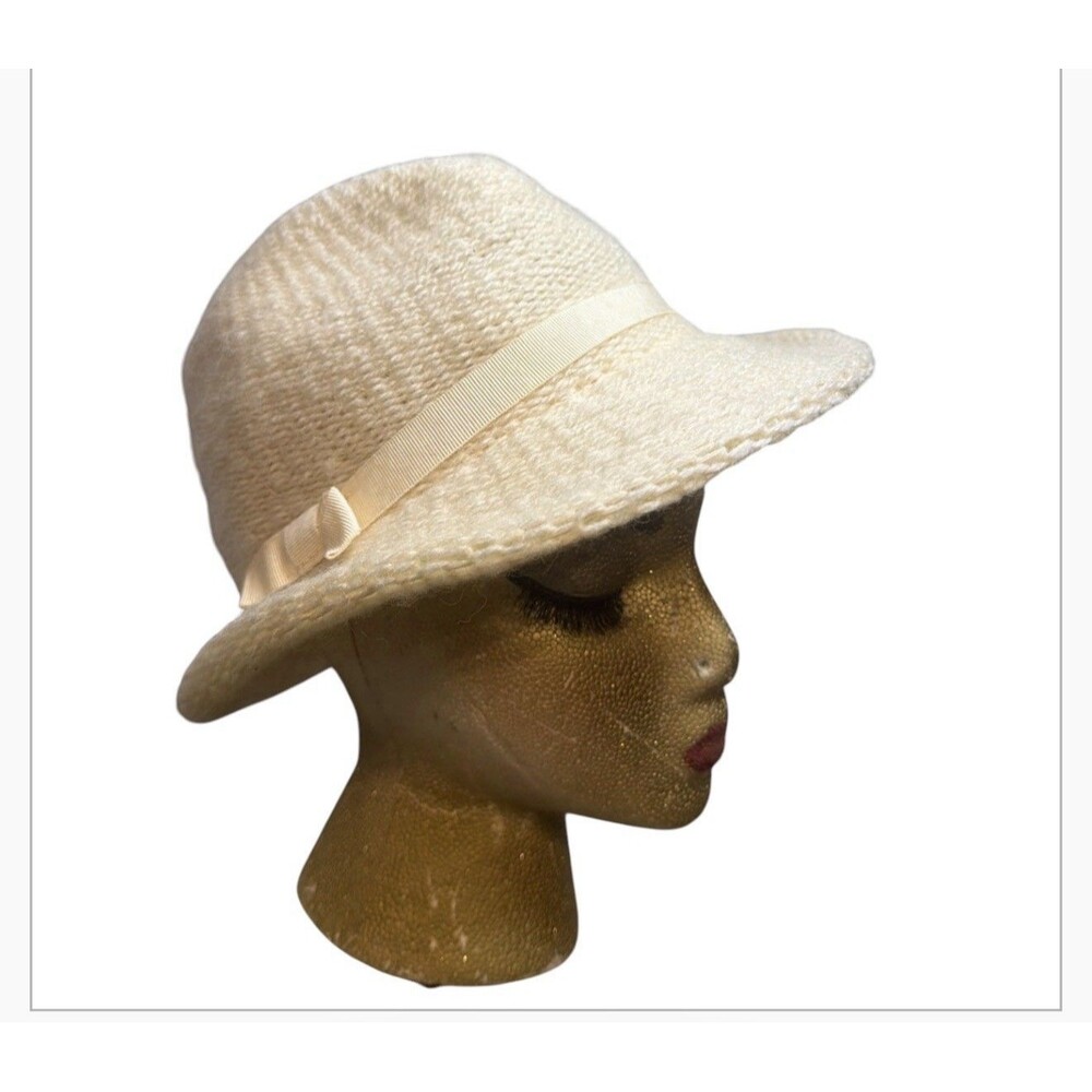 Vintage Ivory Knit Cloche Bucket Hat Made in Italy Wool Blend Winter Flapper